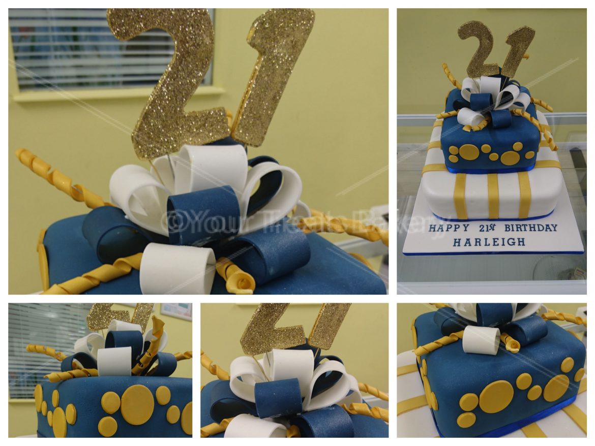 Blue Gold Bow Cake