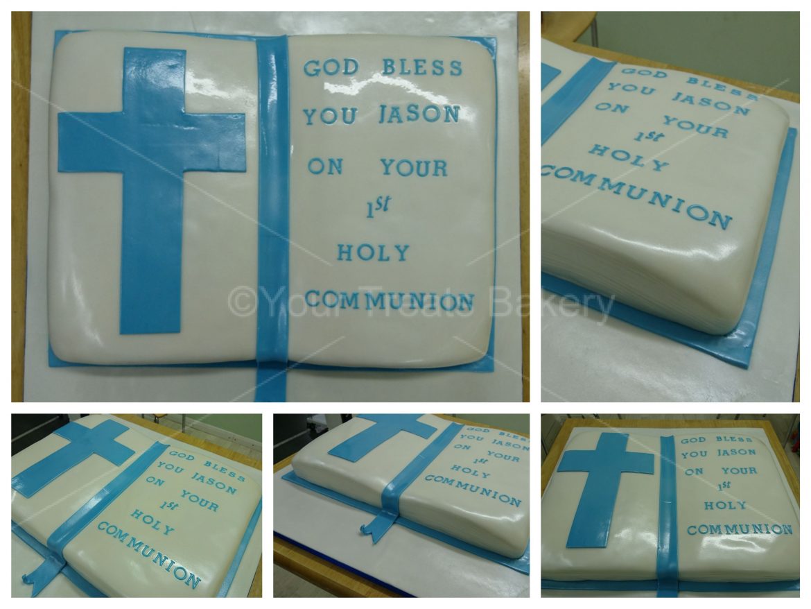 Blue Bible Christening Cake