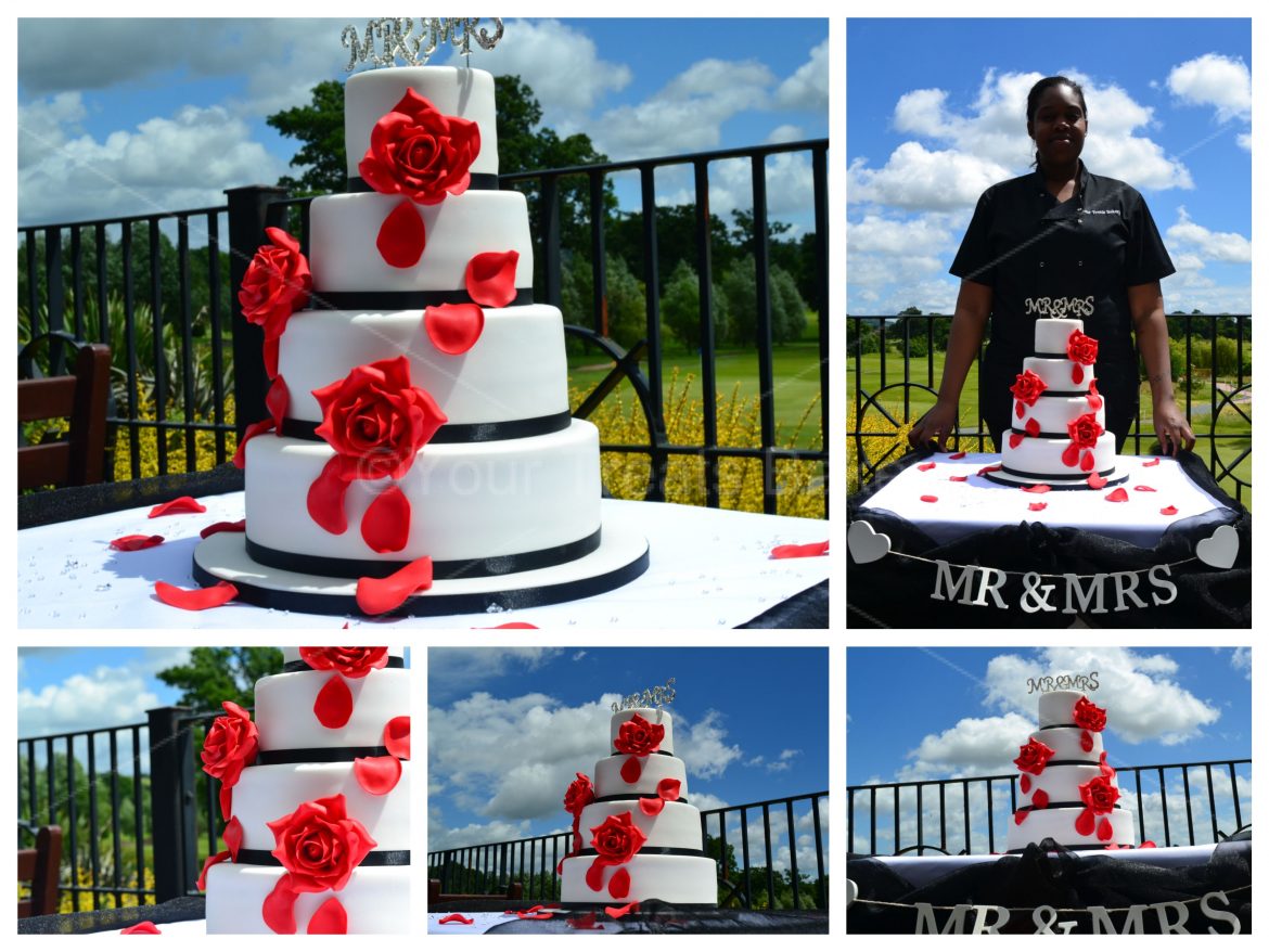 Falling Red Roses Wedding Cake