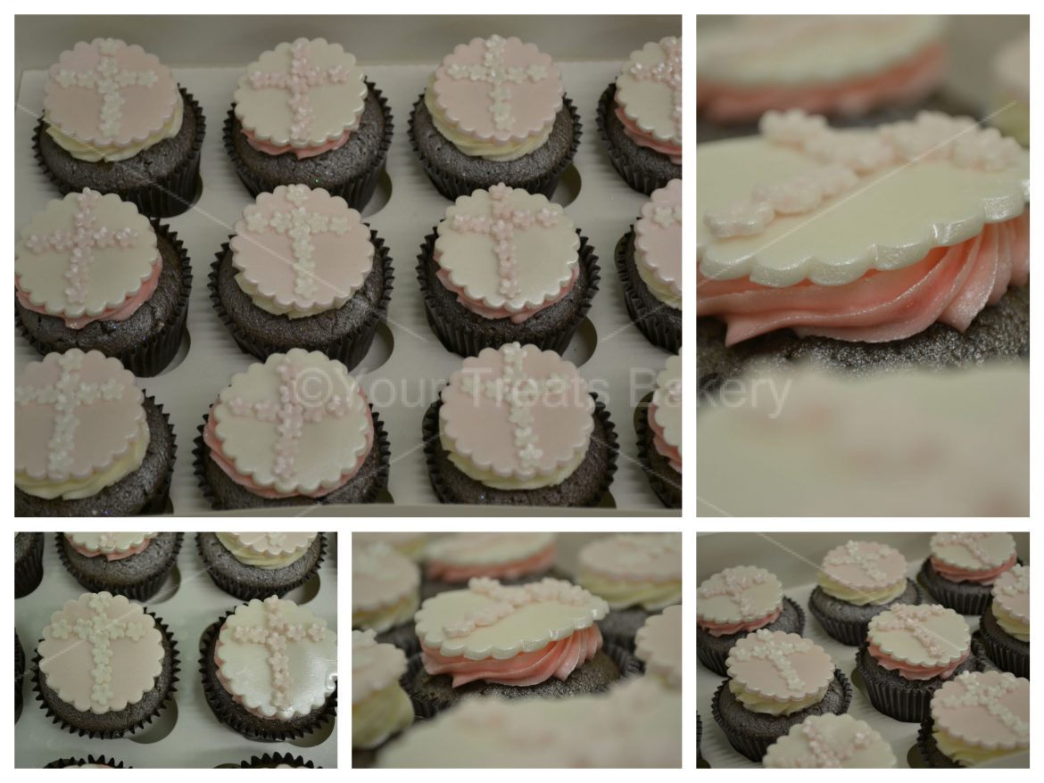Flower Cross Christening Cupcakes