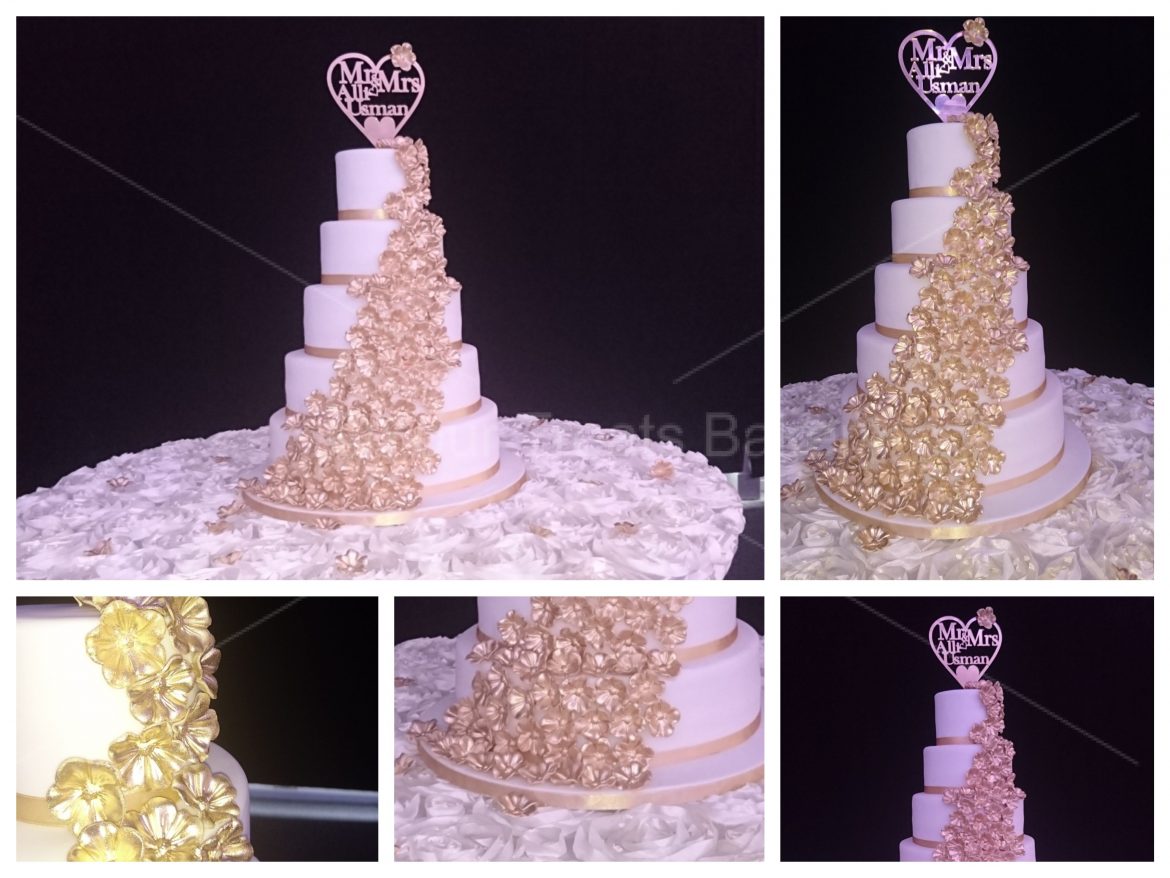 Gold Blossoms Wedding Cake