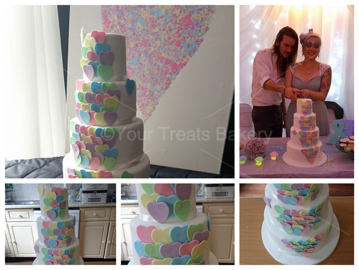 Pastel Hearts Wedding Cake