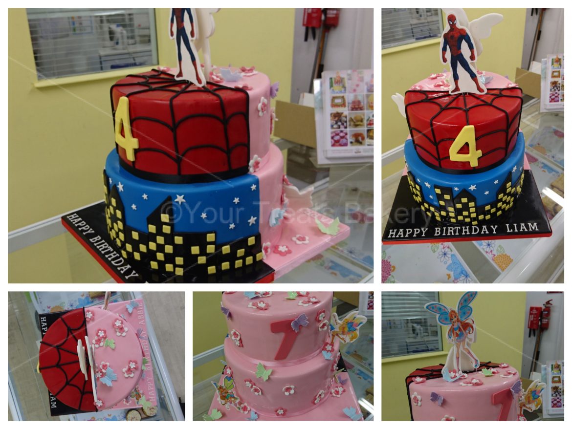 Winx Club and Spiderman Cake